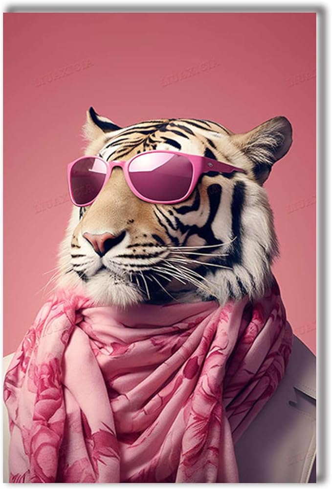 Canvas-Wall-Art-Funny-Tiger-Wall-Art-Tiger-Poster-Animal-Artwork-Tiger-Pictures-Wall-Decor-Pink-Pictures-Printed-on-Canvas-Wall-Art-for-Home-Office-Decorations-16X24inch-No-Frame